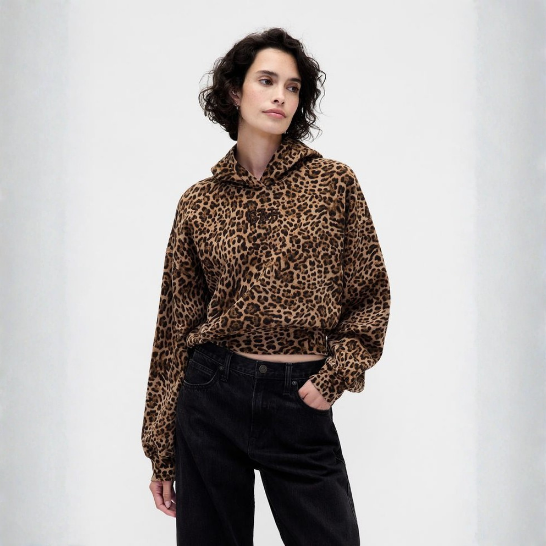 VintageSoft Crop Logo Hoodie Color Leopard